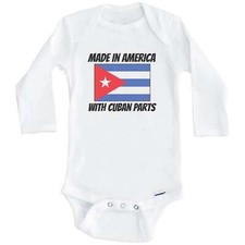 Made In America With Cuban Parts Cuba Flag Funny Long Sleeve Baby Bodysuit