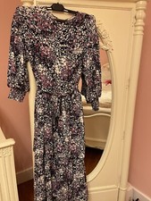 Lavender &periwinkle Floral Ultra Comfy 100% Modal Tiered Maxi Dress W Belt 6/8
