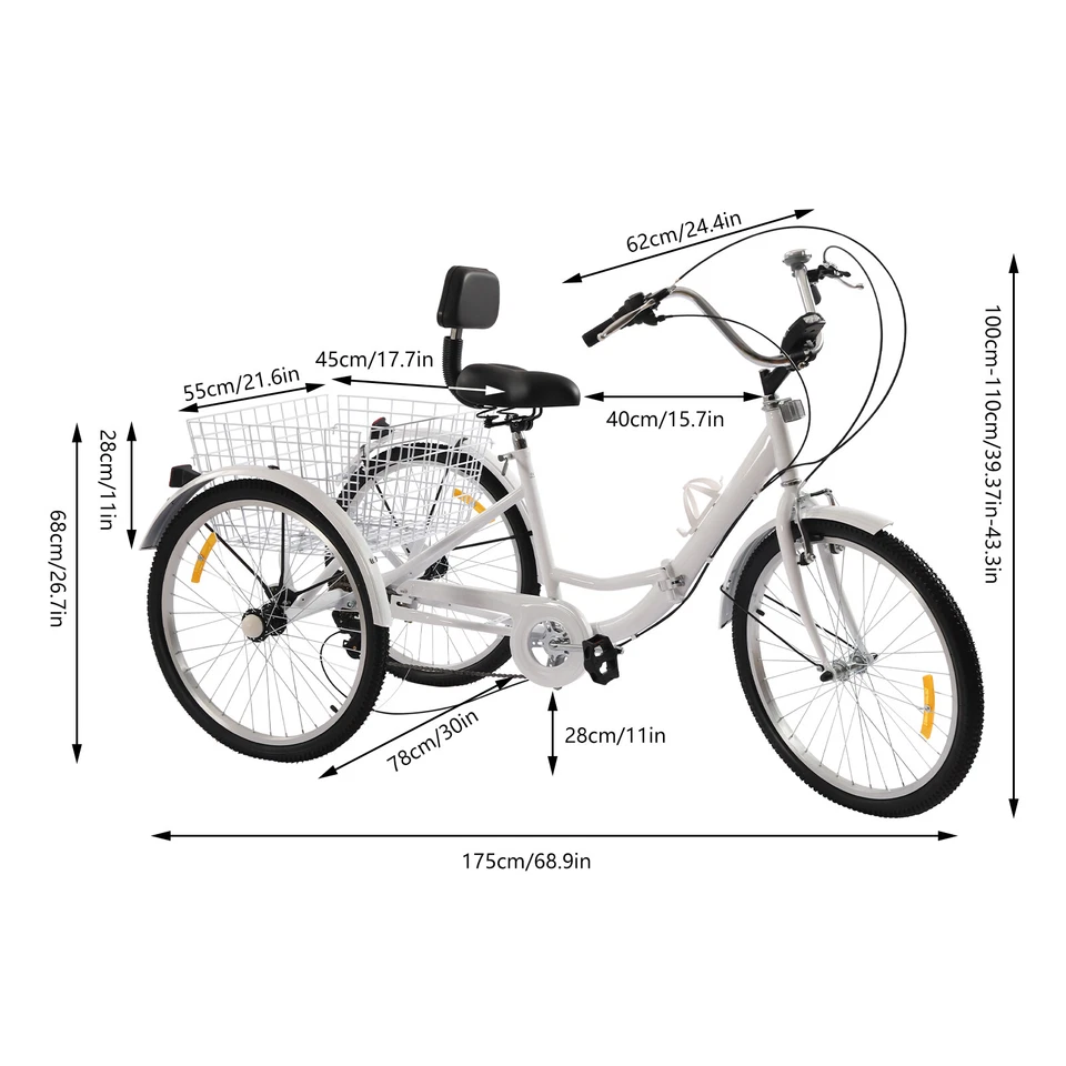Klapprad Dreirad für Erwachsene 24 Zoll 7-Gange 3-Räder Fahrrad mit Einkaufskorb - Bild 4 von 4