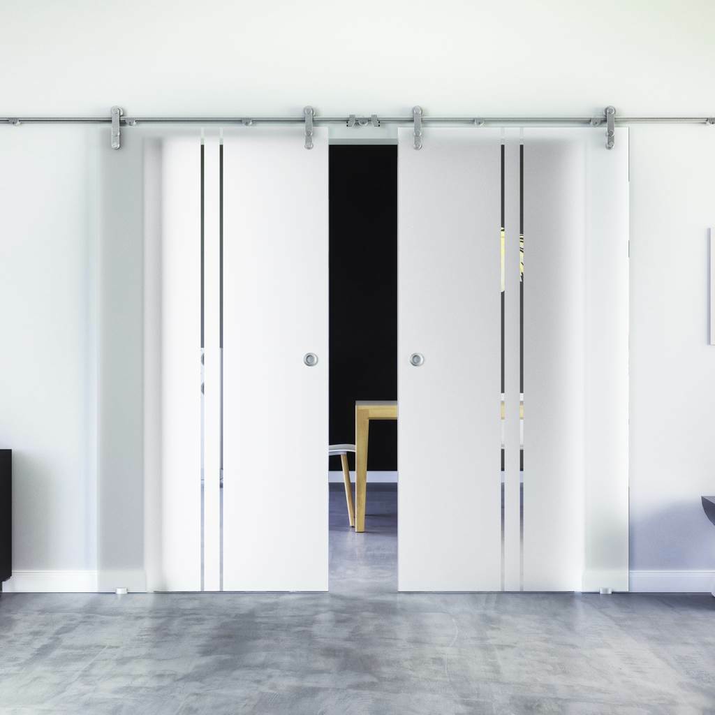 LEVIDOR Doppel-Glasschiebetür Rollensystem Edelstahl Design Köln VA2TXX