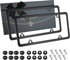 Black Matte License Plate Frames 2 Pack, Stainless Steel License Plate Cover, Li