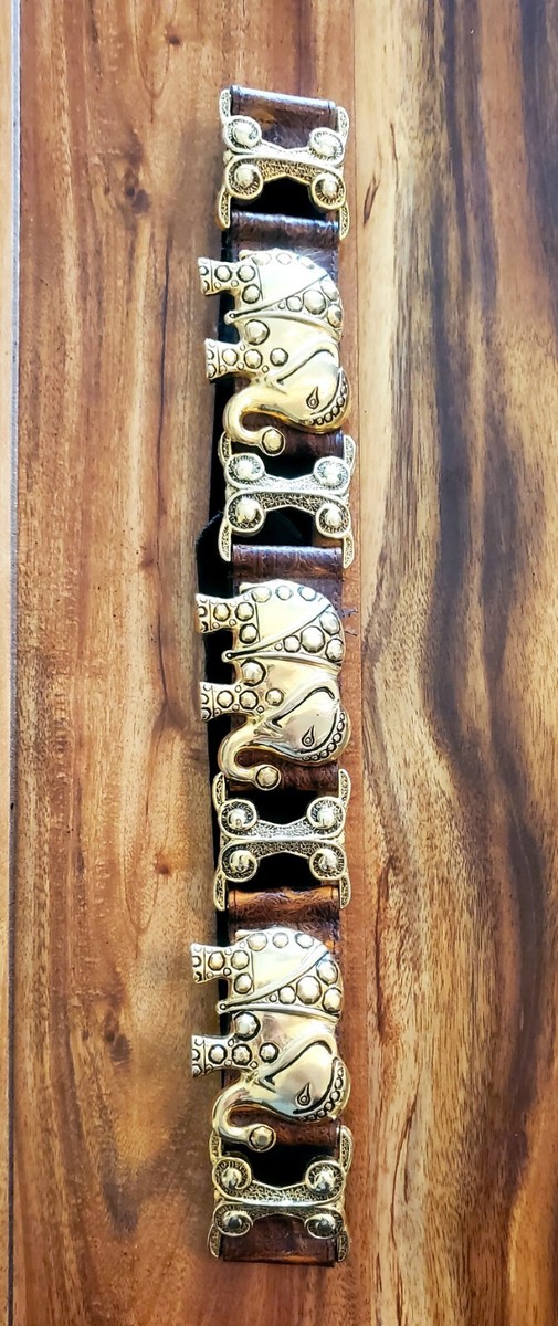 VINTAGE~CROCO EMBOSSED LEATHER *GOLD EMBELLISHED ELEPHANTS  display picture 1