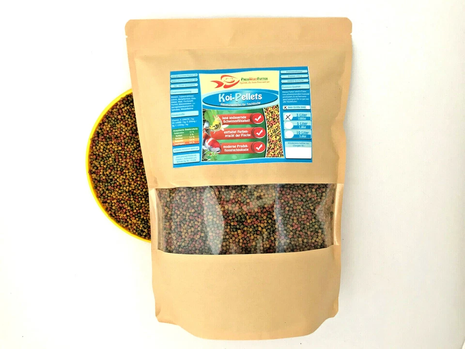 Teich Granulate 3mm 3 Liter TÜTE 1080 g Futter Koi Pellets Koifutter Teich