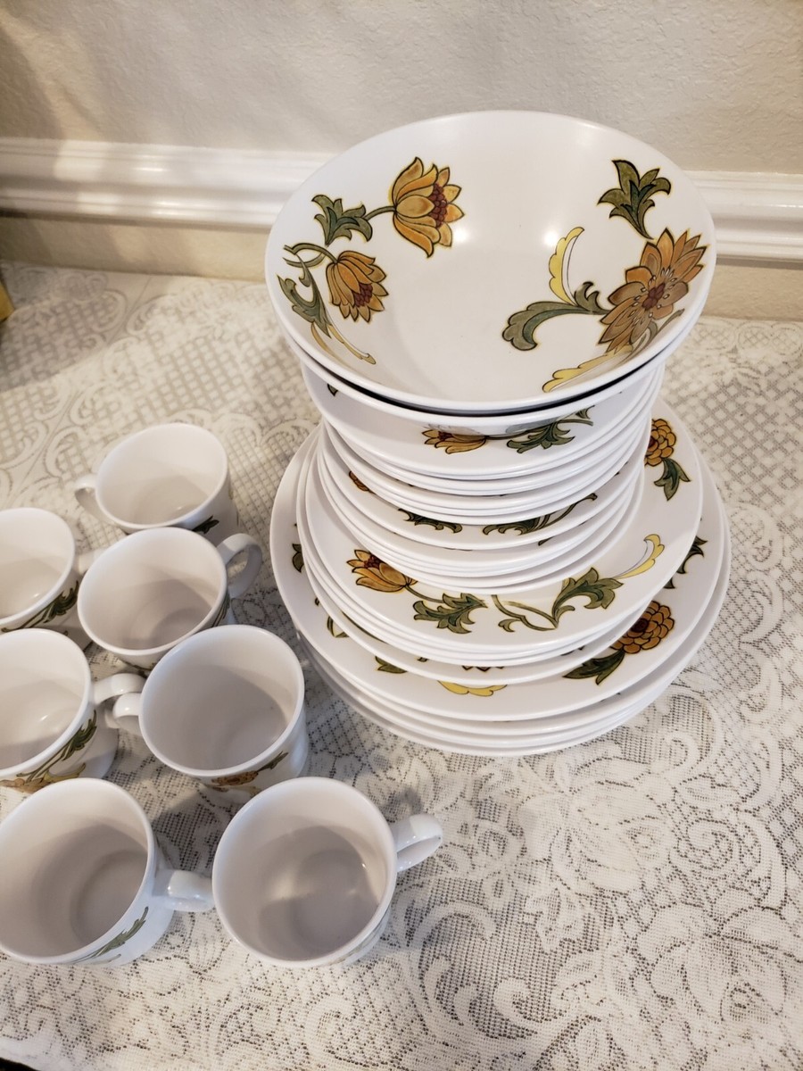 NORITAKE Progression ALOHA Orange/Tan Flowers-34 pieces JAPAN | eBay