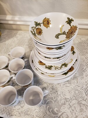 NORITAKE Progression ALOHA Orange/Tan Flowers-34 pieces JAPAN | eBay