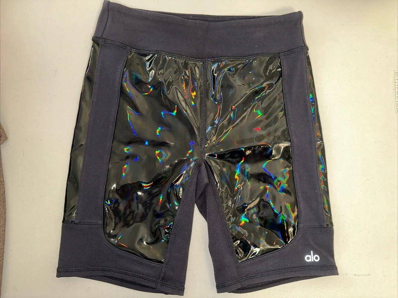 alo-yoga galaxy high waisted iridescent shorts