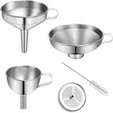 3Pcs/Set Kitchen Filter Funnel Portable with Strainer Oil Stainless Steel Hopper