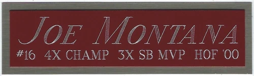 JOE MONTANA 49ers NAMEPLATE FOR AUTOGRAPHED Signed HELMET-FOOTBALL-JERSEY-PHOTO