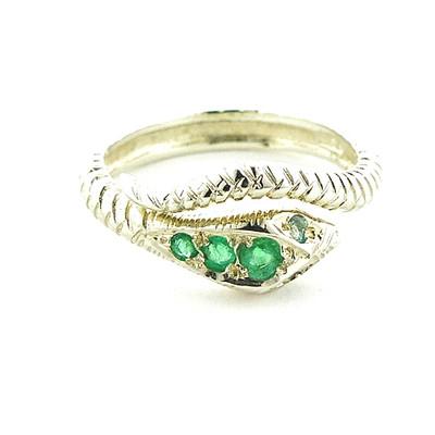Fabelhafter massiver 14K Weißgold natürlicher Smaragd & Blautopas detaillierter Schlangenring