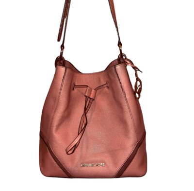 Michael Kors Nicole large Leather bucket bag MSRP $448 Pre-Loved Pink Salmon