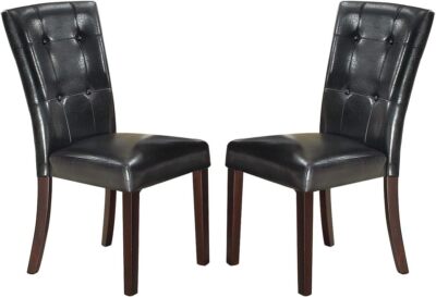 Set of PU Leather Upholstered Dining Room Chairs Side Chairs Wooden Legs Black