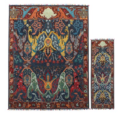Handmade Pattern ikat Black Traditional Oriental Style 100% Wool