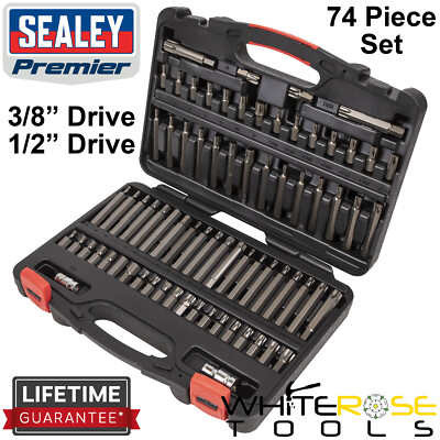 #ad Sealey Trx Star Security Torx Hex Ribe Spline Bit Set 3 8quot; 1 2quot; Drive 74pc GBP 55.90