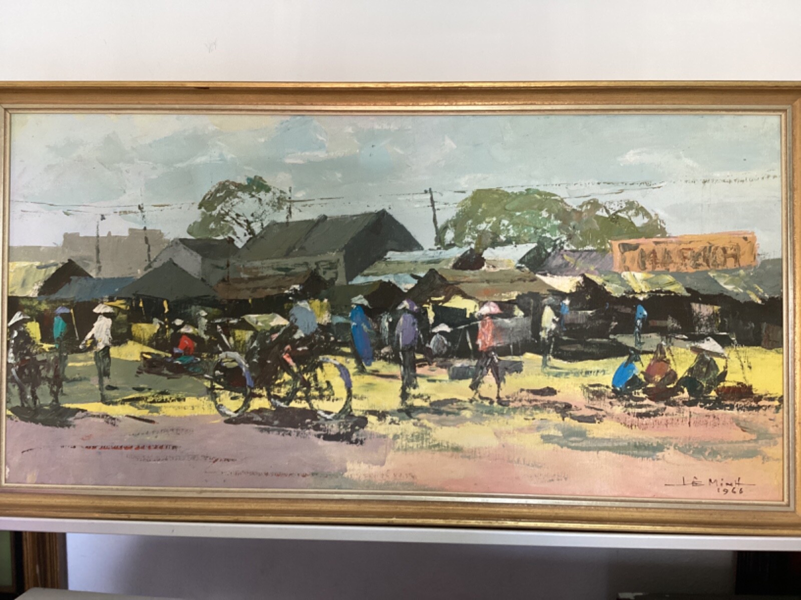 le-minh-1937-vietnam-saigon-era-1966-market-scene-on-canvas-signed