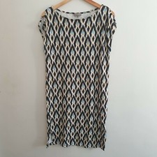 Jaeger Women Size S Navy White Aztec Diamond Stretch Shift Midi Dress Formal