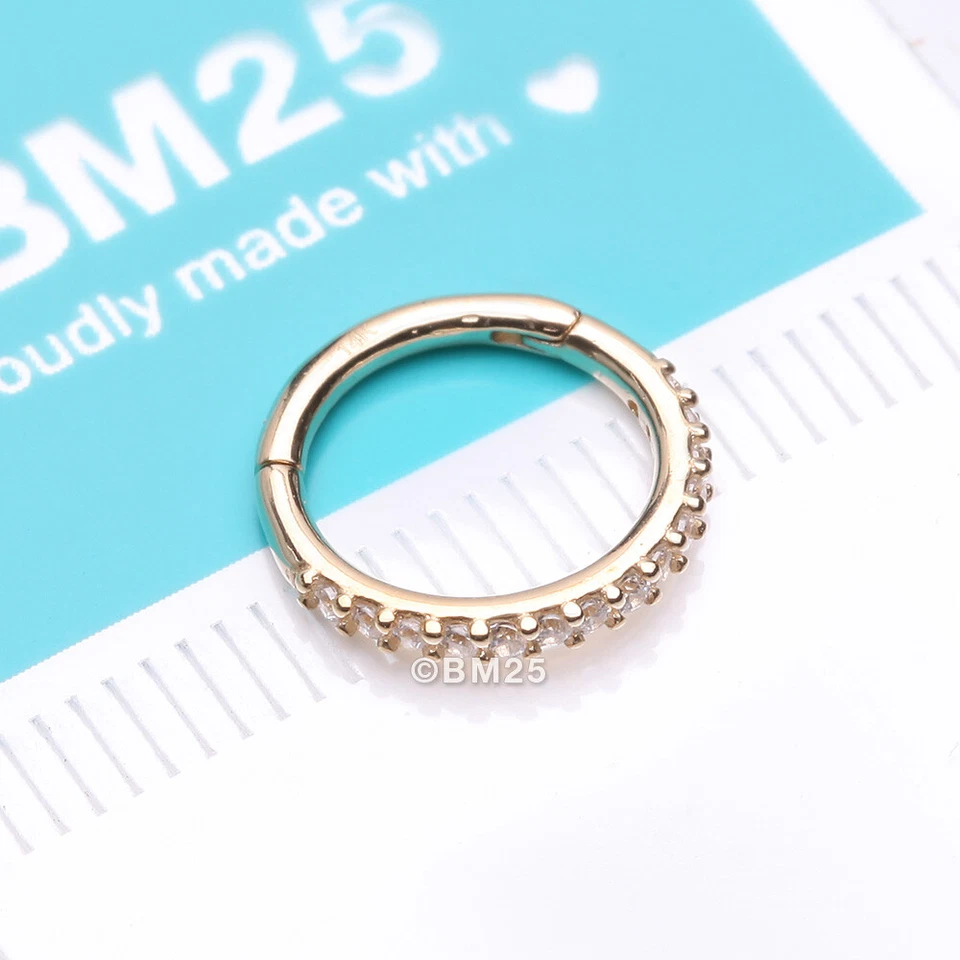 14 Karat Gold Brilliant Sparkle Gems Lined Clicker Hoop Ring - Image 4 of 4
