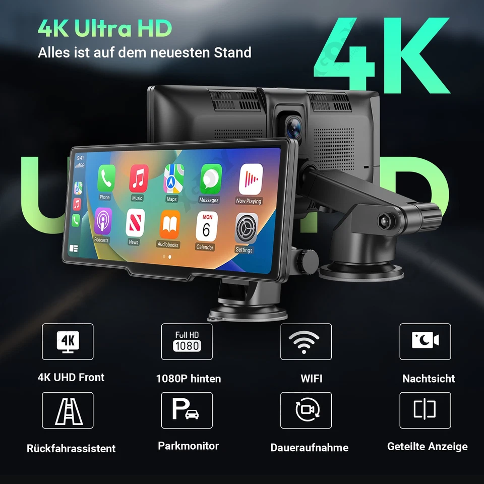 10.26 Zoll Wireless Apple Carplay Android Auto 4K Display Vorne Rückfahrkamera - Bild 2 von 4