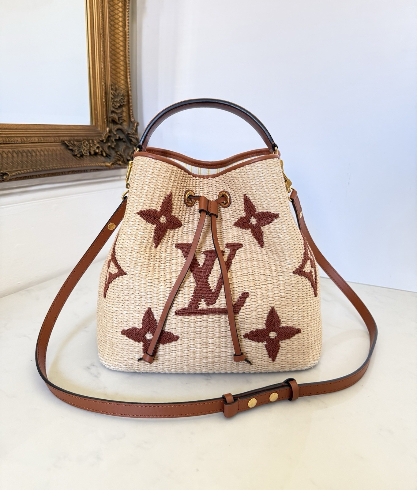 Louis Vuitton Raffia Néo Noé Bucket Bag Woven Monogram Authentic