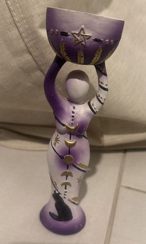 Purple and Gold Moon Goddess and Black Cat Tealight Holder!