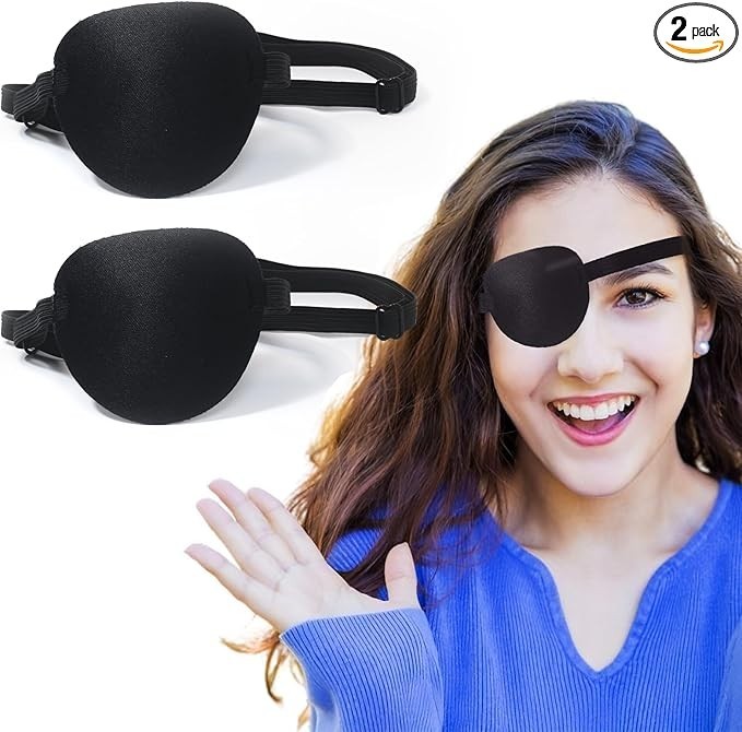 2PCS Adjustable Black Eye Patch for Lazy Eye Adults Soft 3D