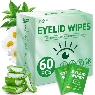 60PCS Tea Tree Oil Eyelid Wipes - Soothing, Hydrating Cleansing Wipes for Eyes