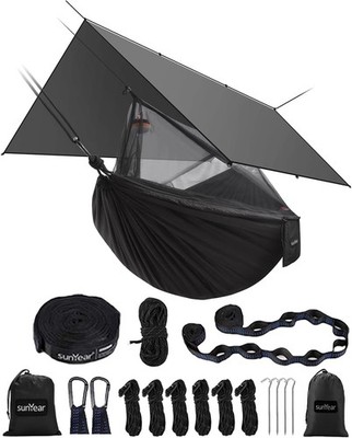 Camping Hammock Double with Rainfly Net and Straps