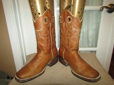Mexico Brown Square Toe Leather Cowgirl Western Boots Women's Size 6.5 Mex 23.5
