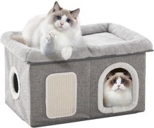 Cat House Indoor Cats 24.4" W Extra Wide Cat Bed Cave Double Small Cats
