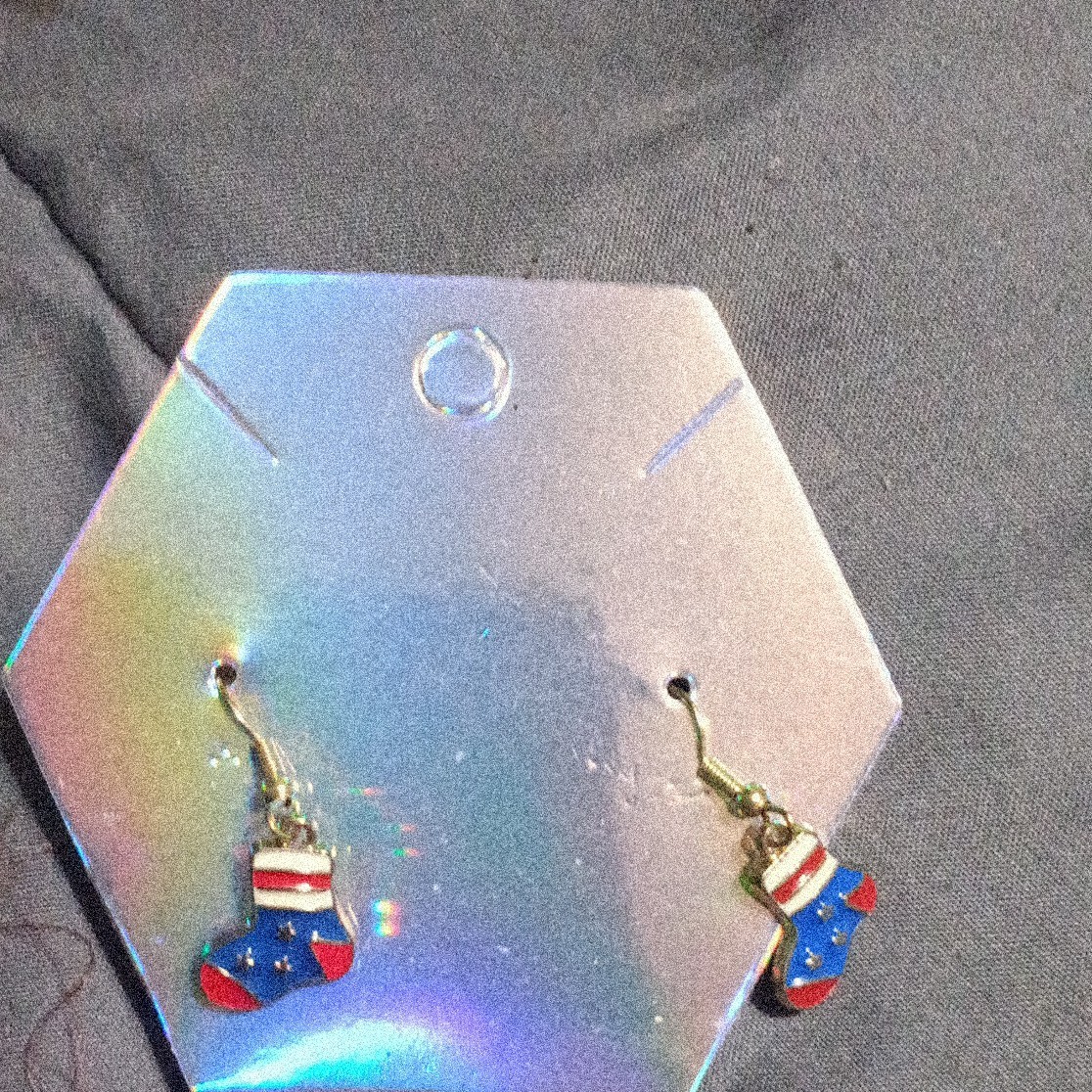 Multicolor Christmas Stocking Metal Dangle/Drop Hook Earrings, No Stone