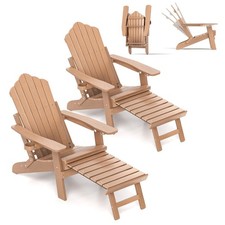 Lounge Patio Adirondack Chair Set of 2 with Retractable Footrest-Brown