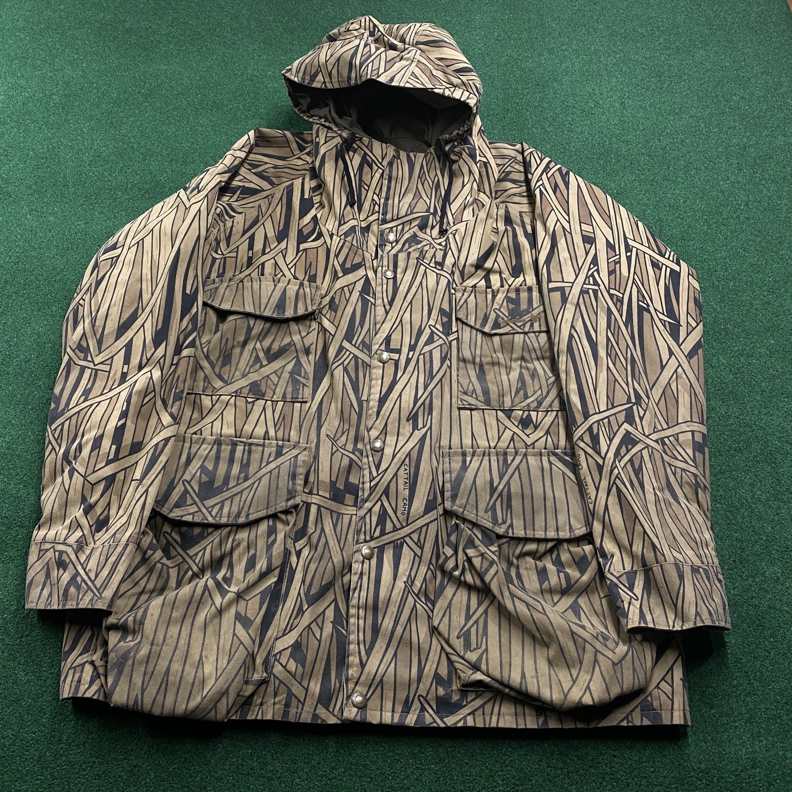 Vintage Cabelas Cattail Camo Jacket Mens XL Brown GORETEX Camouflage Hunting USA