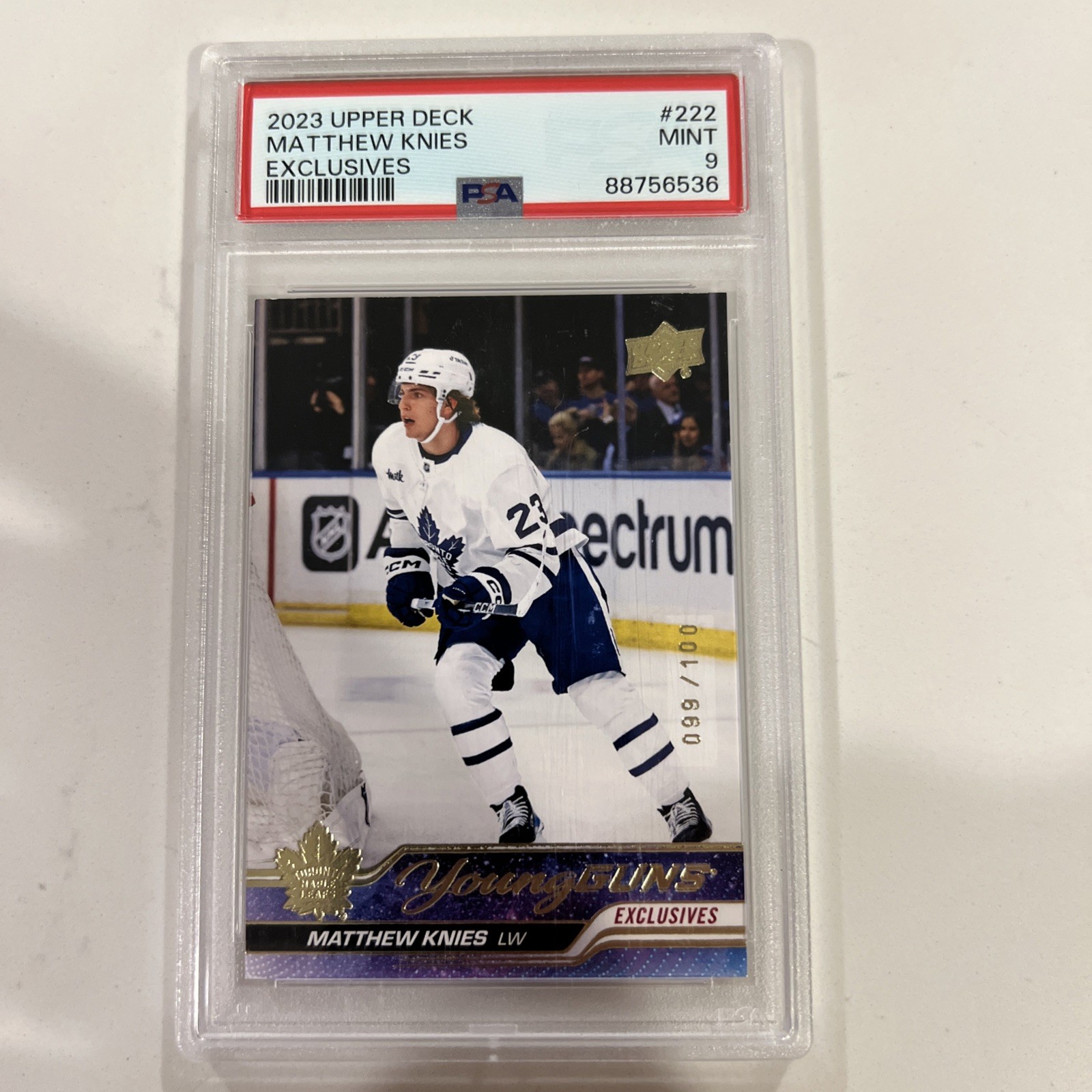 2023 UPPER DECK #222 MATTHEW KNIES YOUNG GUNS EXCLUSIVES ROOKIE RC /100 PSA 9