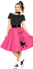 Women  s 50s Poodle Skirt Costume Adult Medium Pink Polka Dot Dress Belt Scarf