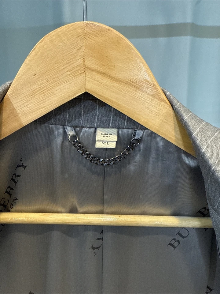 Burberry London Suit,  EU52L, Gray w/pinstripes, Made In Italy - Image 4 of 4