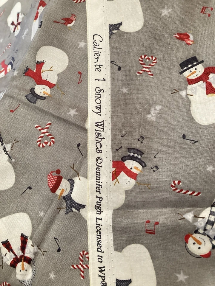 Snowmen Red Black Scarves on Grey Musical Notes Snowy Wishes J Pugh Fabric 23" - Image 3 of 3