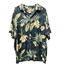 Paradise Found Hawaiian Shirt Mens 2XL Teal Button Up Made in Hawaii Vintage 