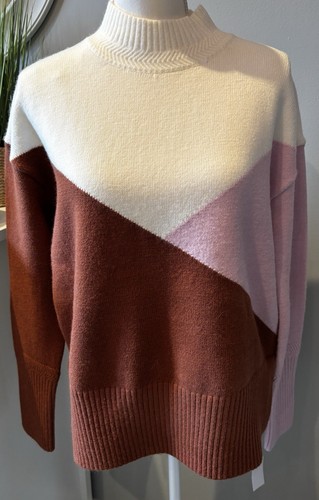 Woman’s NWT Color Block Sweater Size M Retail Tag $48.00 Pink Cream & Brown