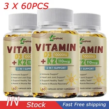 Vitamin D3 K2 Capsules Extra Strength Supplements High Absorption 10000 IU Pills