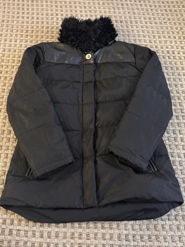COACH DONNA PIUMINO PUFFER CAPPOTTO GIACCA PELLE ACCENTO COLLO SHEARLING TAGLIA M