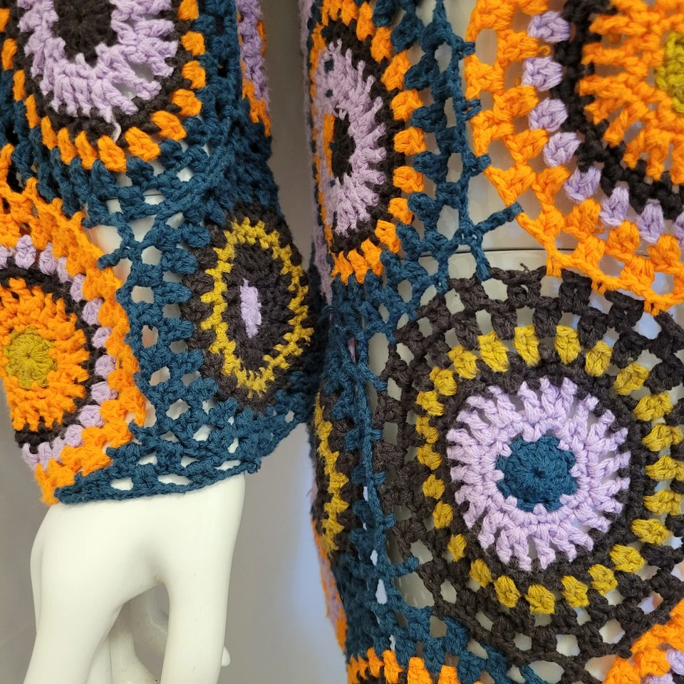Anthropologie Polilla Suéter Cárdigan S/M Medallón Crochet Coachella Hippie Boho Foto 3 de 4