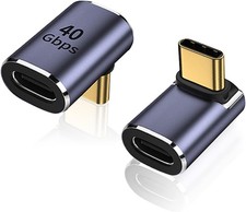 AreMe 90 Degree USB-C Male to Female Adapter, 2 Pack Right Metallic Purple