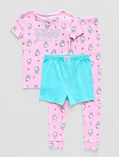 New HELLO KITTY 3 pc Pajamas Set Girls 4  6 HK Sleep Top Tee Shirt Shorts Pants