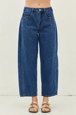 MID RISE BARREL LEG ANKLE DENIM PANTS WITH POCKETS