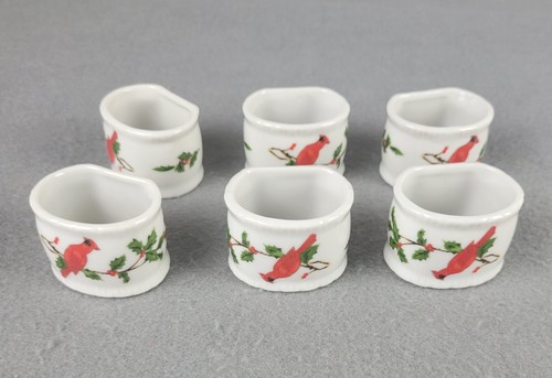 Vintage Japan Lefton China Kardinal & Stechpalme Set 6 Serviettenringe in Box 1984 - Bild 4 von 17