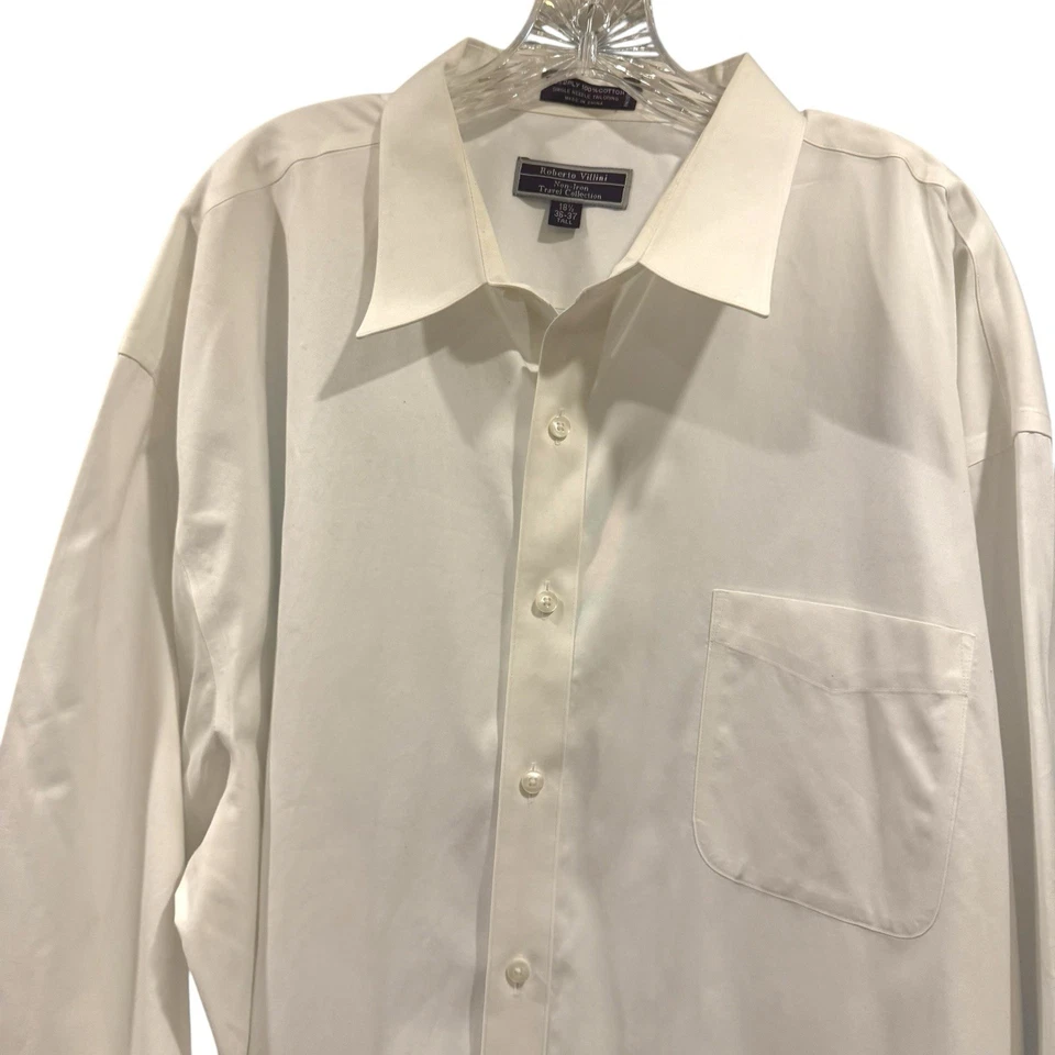 Camisa blanca Roberto Villini de un solo hilo para hombre 18,5x36-37 alta sin hierro sedosa Foto 4 de 4