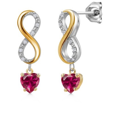 925 Silver and 10K Yellow Gold Created Ruby and Lab Grown Diamond Dangle