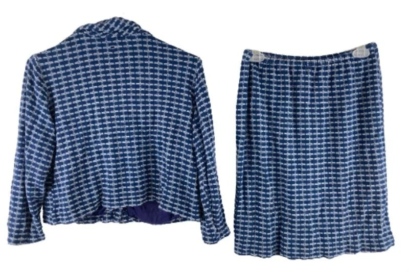 Ensemble Vtg Carol Brent Jupe Géométrique Bleu 2 Pièces Veste Taille Femme 18.5 - Photo 2/4