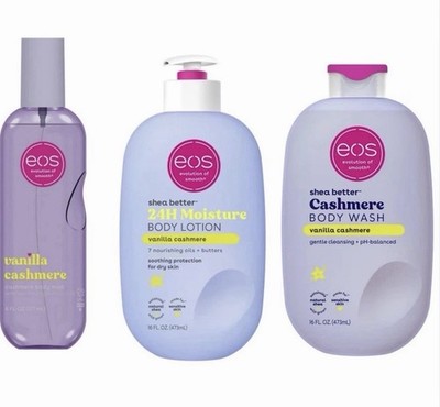 EOS Vanilla Cashmere Trio   Hydrating Body Mist, Lotion & Wash