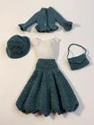 Vtg Crochet Barbie ? Doll Outfit  Flared Dress Set Jacket Purse Hat 70's ? OOAK