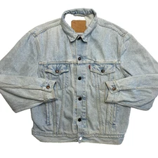 VINTAGE Levis Denim Jacket Mens L Blue Light Washed Trucker 70503 90s